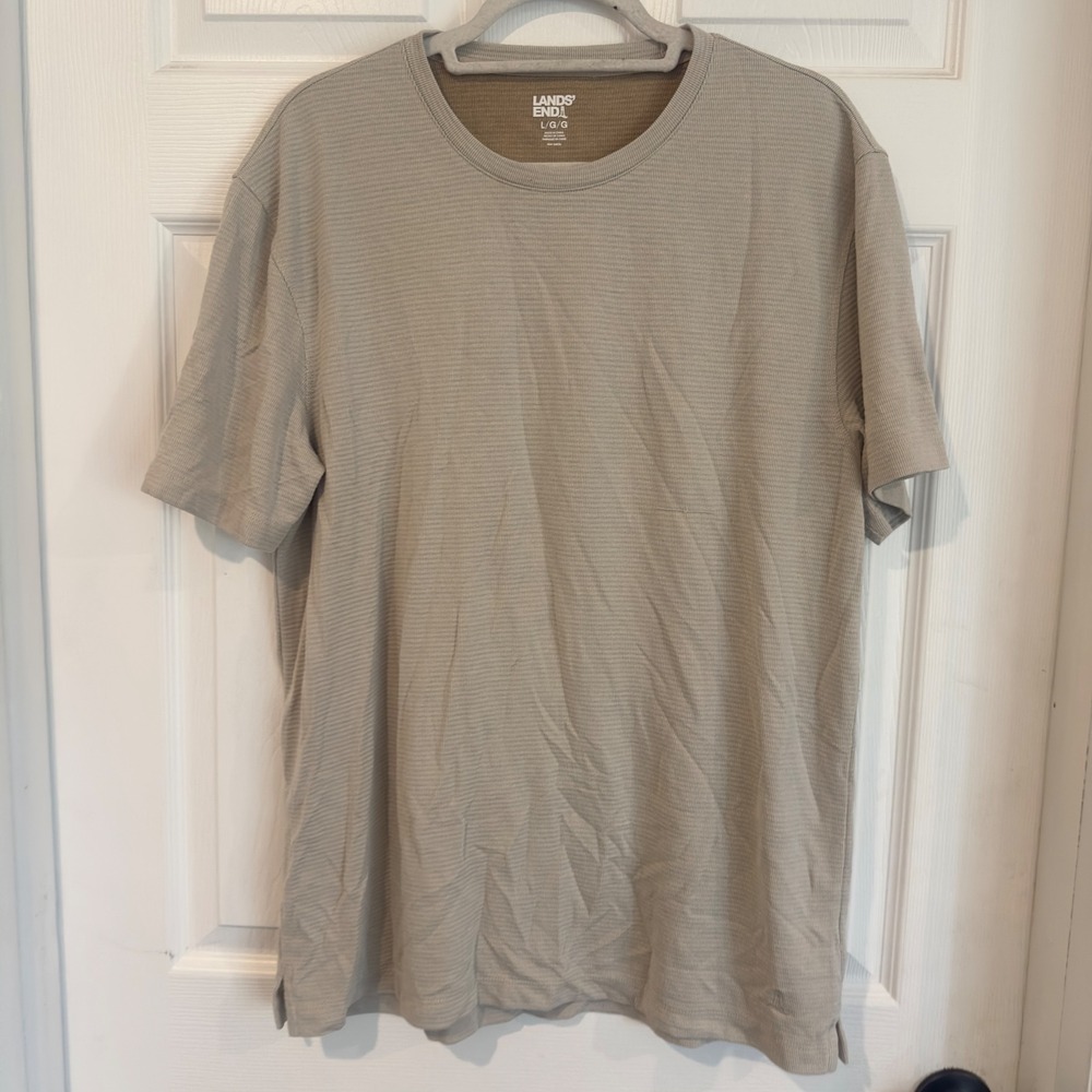 Lands End Mens Large Tan Micro Ribbed Modal Blend Short Sleeve T-Shirt RN168874